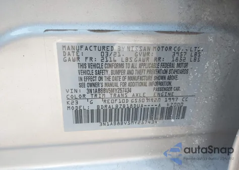 2021 Nissan Sentra S Xtronic Cvt from USA, damaged, VIN 3N1AB8BV5MY257434